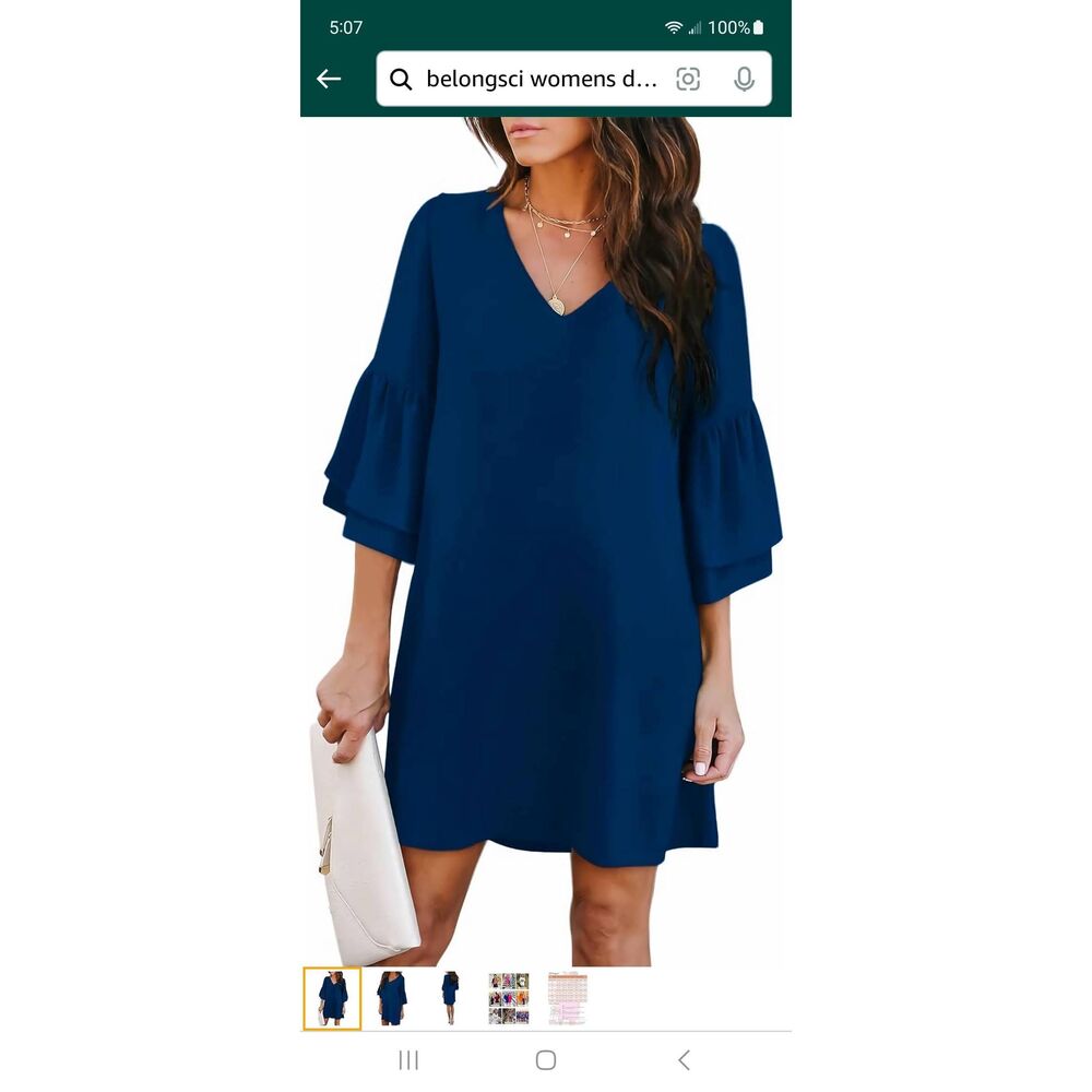 New Large Belongsci Blue Bell Sleeve VNeck Shift Mini Dress NWT
